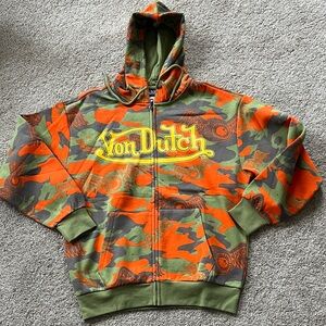 Von Dutch  Camouflage Hoodie - Orange and Green